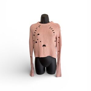 Zoe Jordan Pink Distressed Ladder Knit Cashmere Wool Sweater Size XS